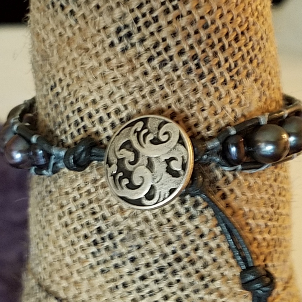 Leather And Blue Pearl Wrap Bracelet